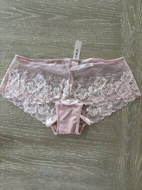 Soma Romantic Lace Hipster Panty Size Medium Pink / Porcelain NWT New